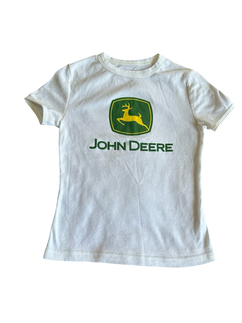 John Deere White Tee with Green and Yellow Logo